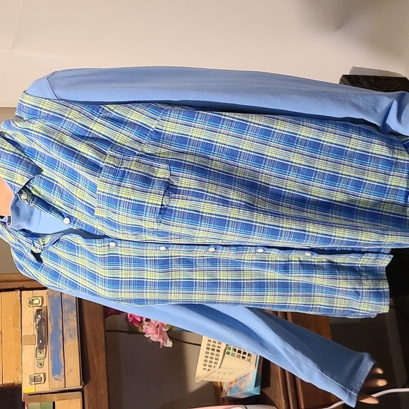 Mountain Lakes II Green Blue Plaid Sleeveless Button up - Picture 3 of 6